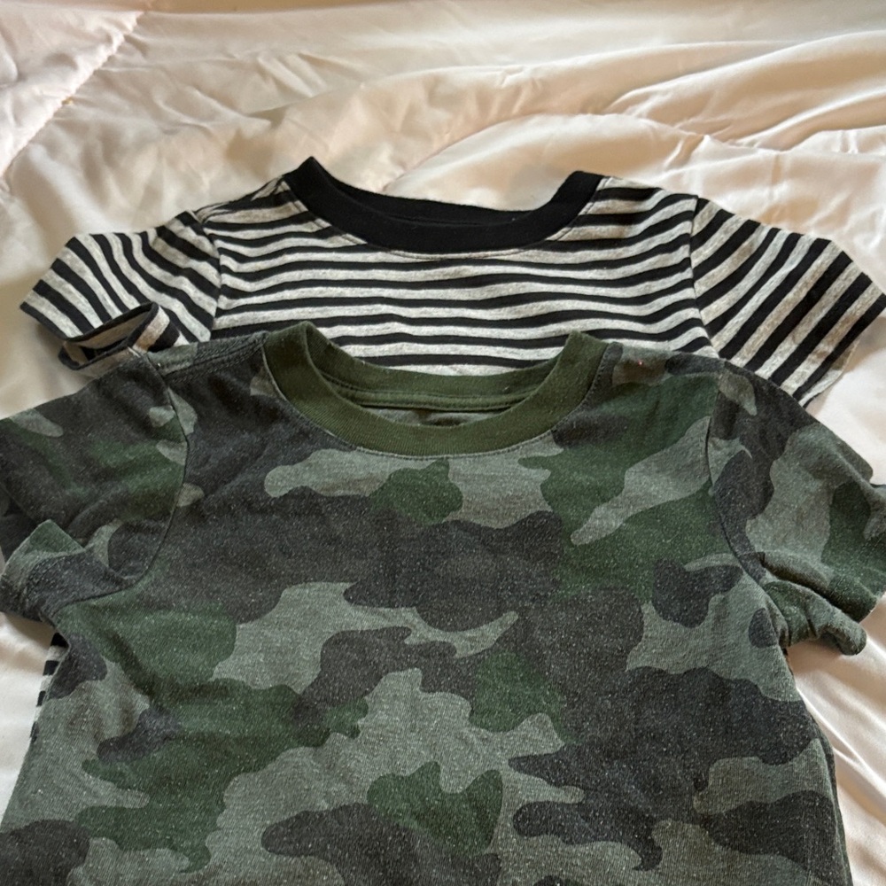 Cat & Jack Green Camo and Black/White Stripe Short Sleeve Tee Pack